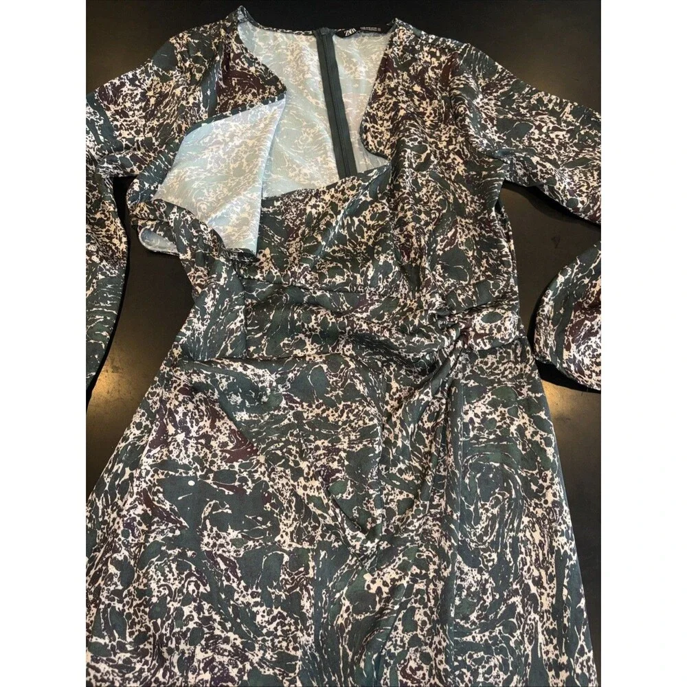 Zara womens dress size S faux wrap long sleeve Multicolor